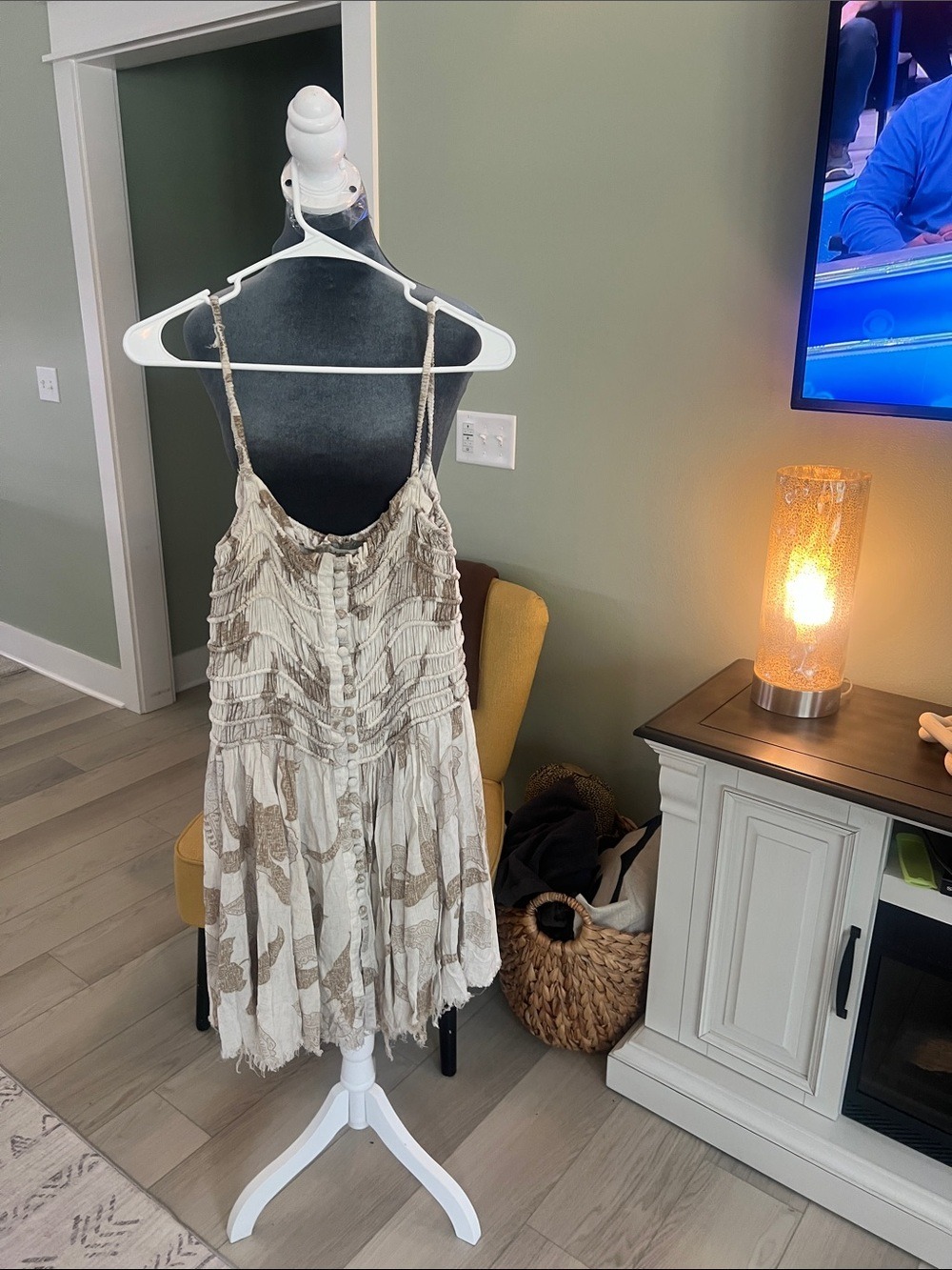 Vintage Havana Beige and Cream Floral Ruffled Sundress